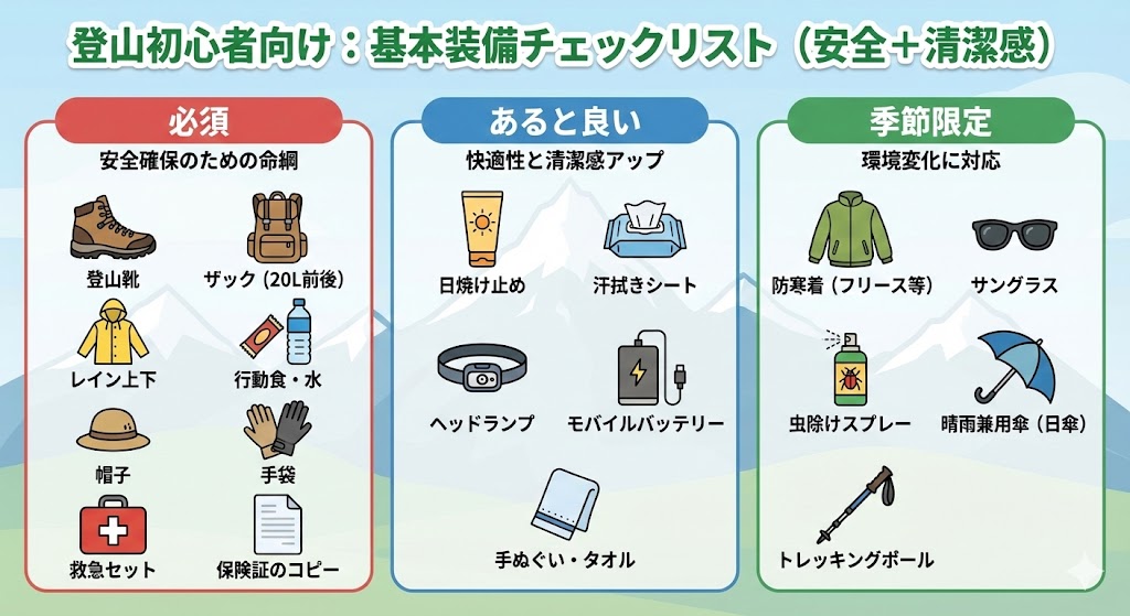 ※ここに図解を挿入：装備一覧の比較・分類（必須/あると良い/季節限定）