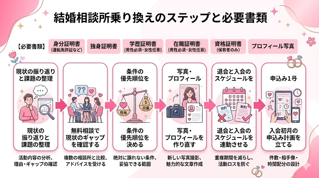 結婚相談所乗り換えのステップと必要書類