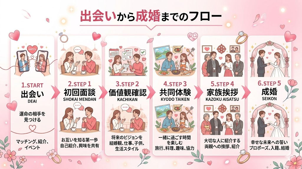 出会いから成婚までのフロー